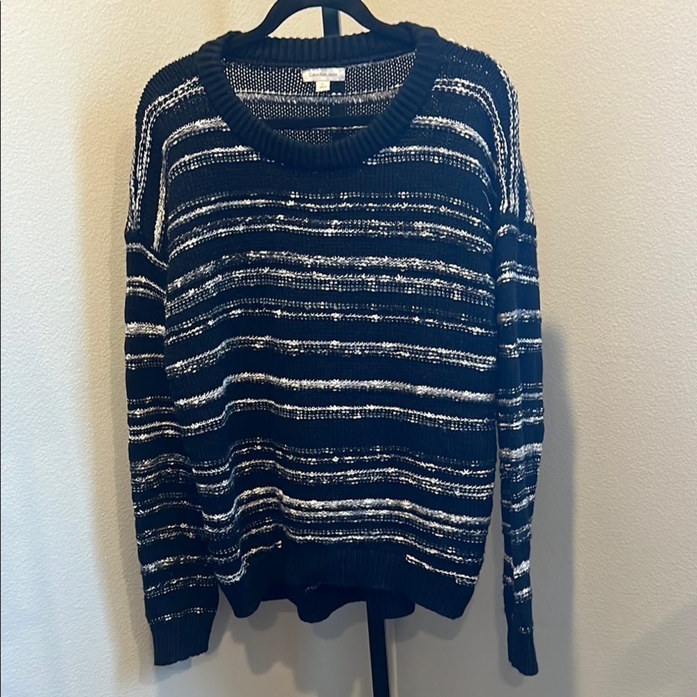 Calvin Klein Jeans Black and White Crew Neck Sweater